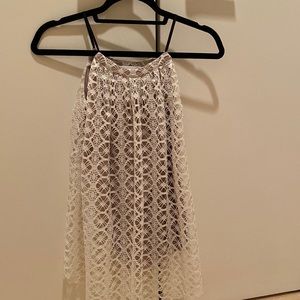 T Bags LA Brand White Lace Overlay dress Girl size 12 with beige underlay
